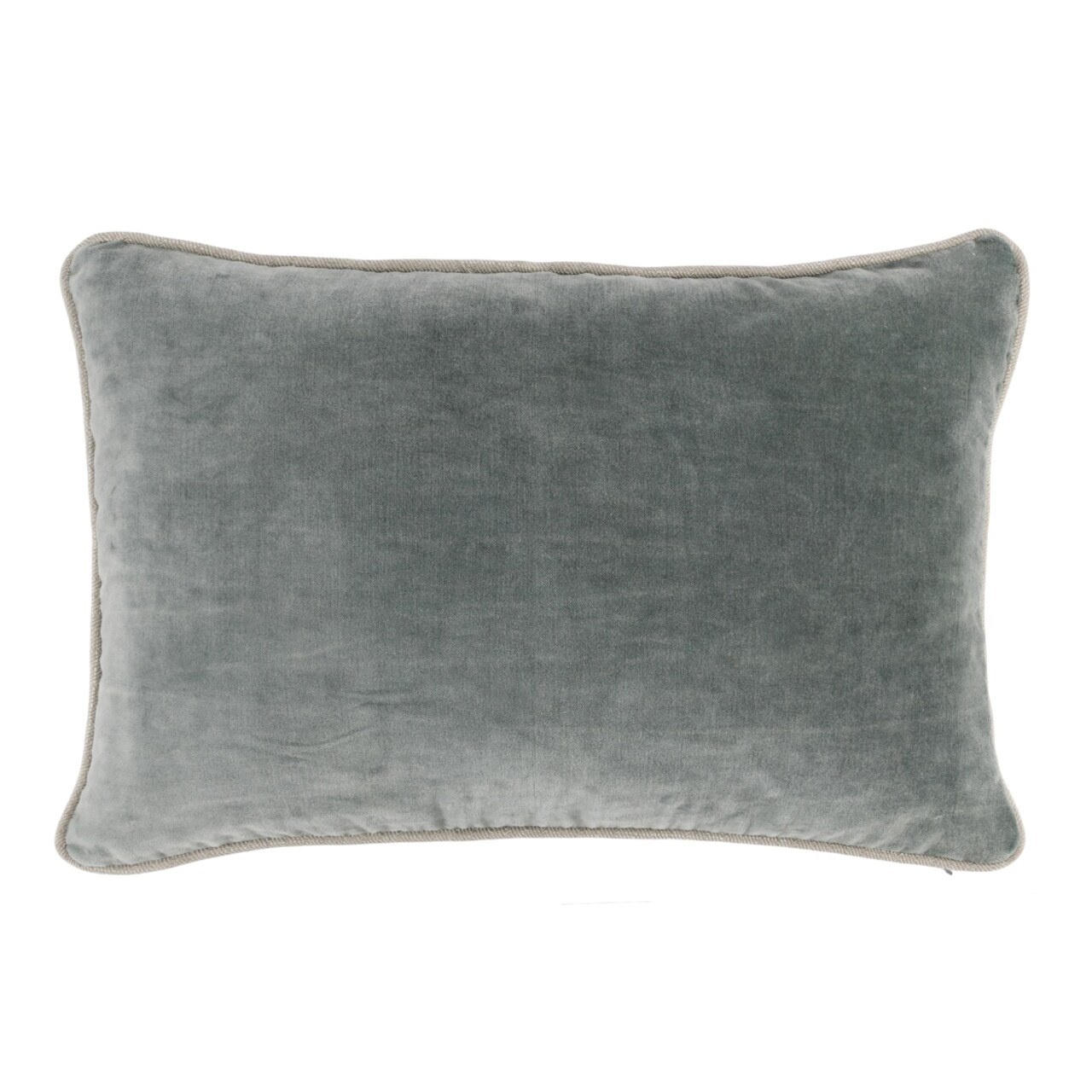 Saltoro Sherpi Hillary 20 Inch Velvet Welt Decorative Lumbar Throw Pillow, Sage Green-